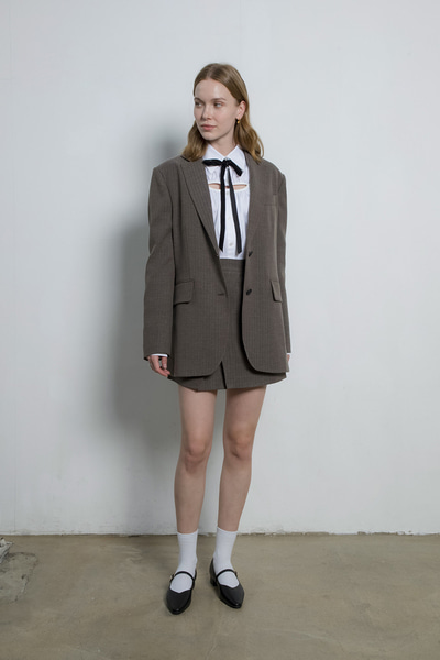 [마우솔레움] Herringbone suit side slit skirt