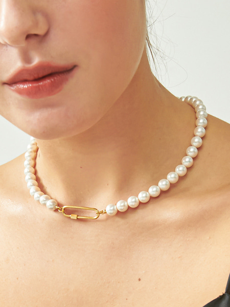 [유니제이] Volume Link Pearl Silver Necklace In405 [Gold]