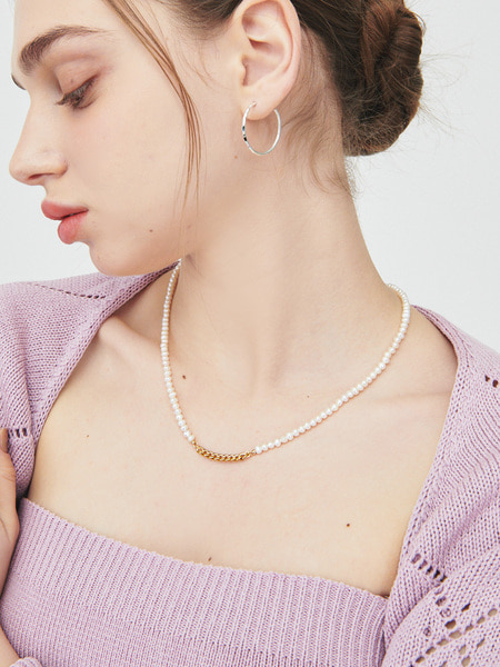 [유니제이] Chain Point Fresh-water-pearl Silver Necklace In349 [Gold]