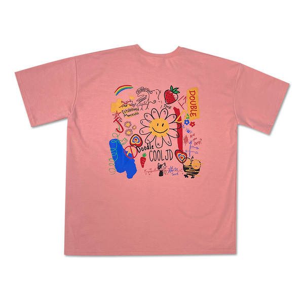[더블제이디] DOUBLE JD 낙서 반팔 티셔츠 라이트 핑크