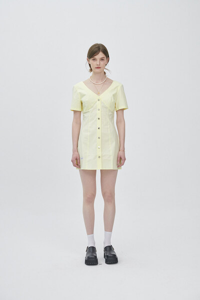 [마우솔레움] Half Sleeve Shirt Dress-Light Yellow