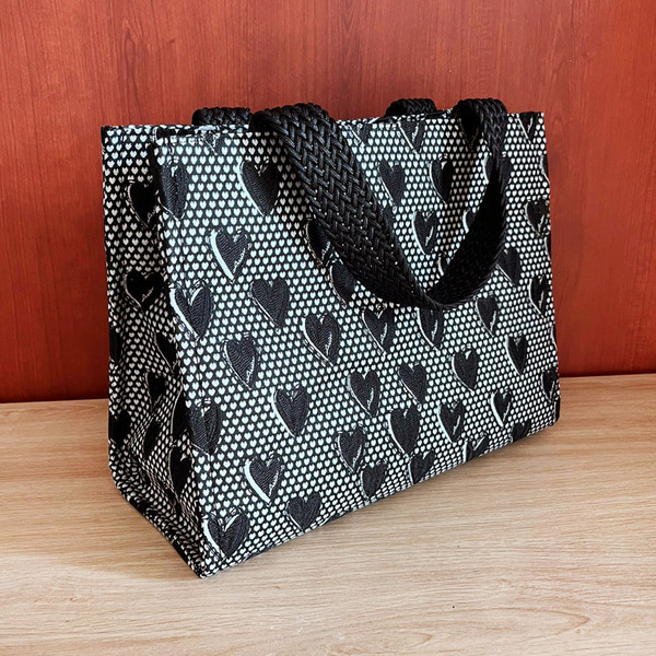 [민타레트로] Heart Black Fabric Tote Bag
